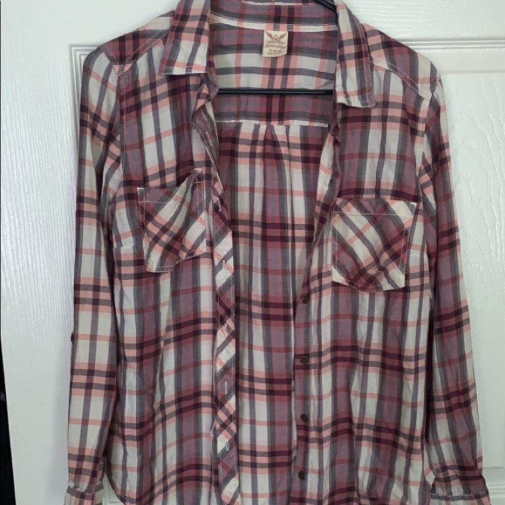 Pink and maroon plaid button up